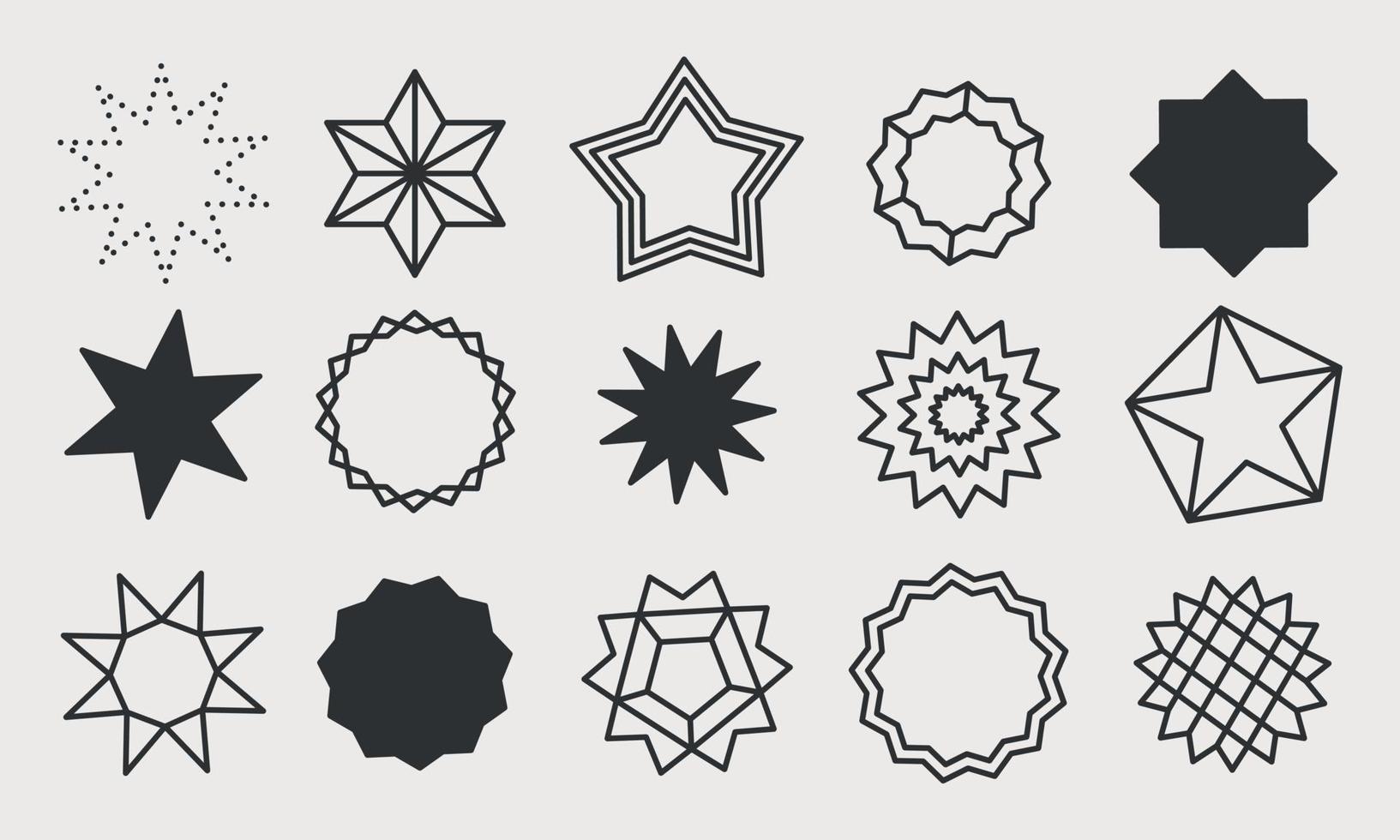 conjunto de iconos de línea de estrellas decorativas. esbozar elementos de diseño. colección de estrellas brillantes y brillantes. ilustración vectorial vector