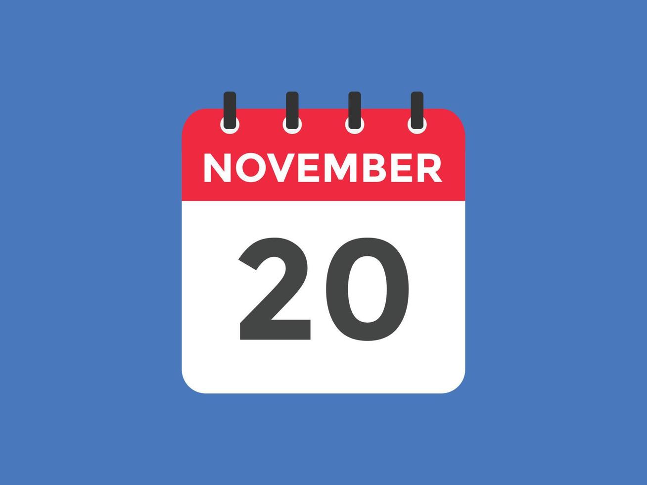 november 20 calendar reminder. 20th november daily calendar icon template. Calendar 20th november icon Design template. Vector illustration