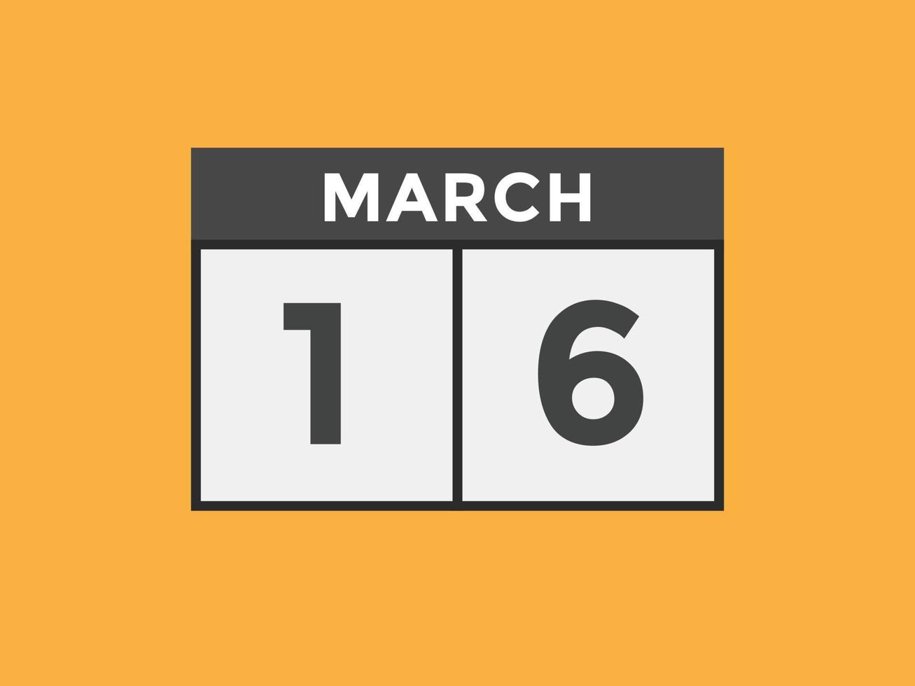march 16 calendar reminder. 16th march daily calendar icon template. Calendar 16th march icon Design template. Vector illustration