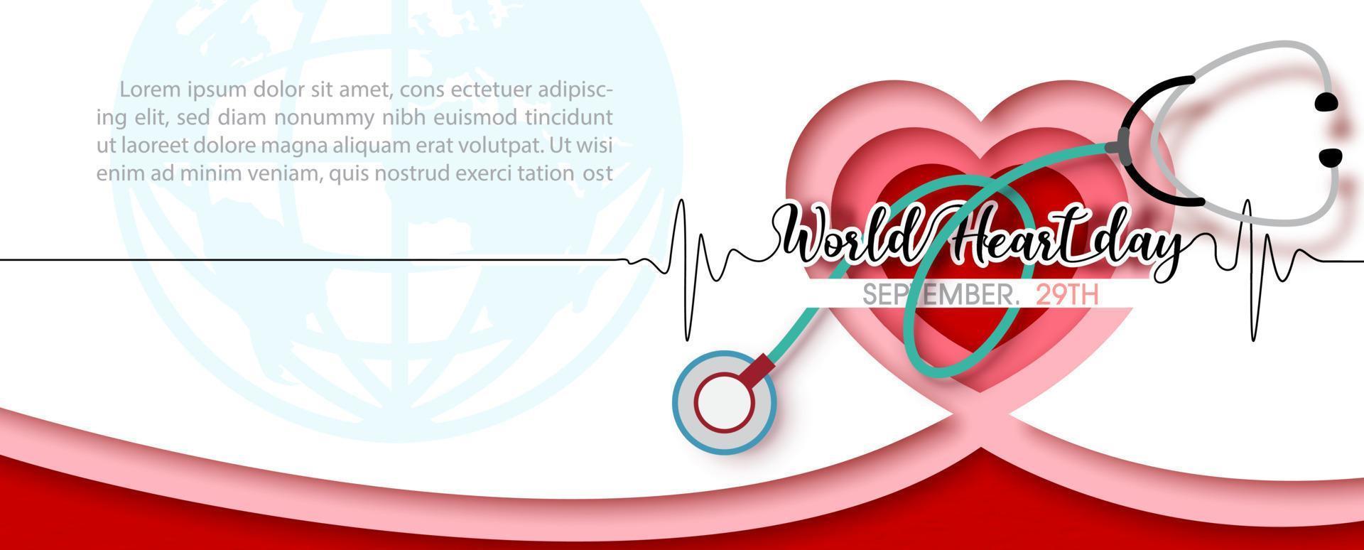 Poster's concept of world heart day in paper cut style and banner vector design