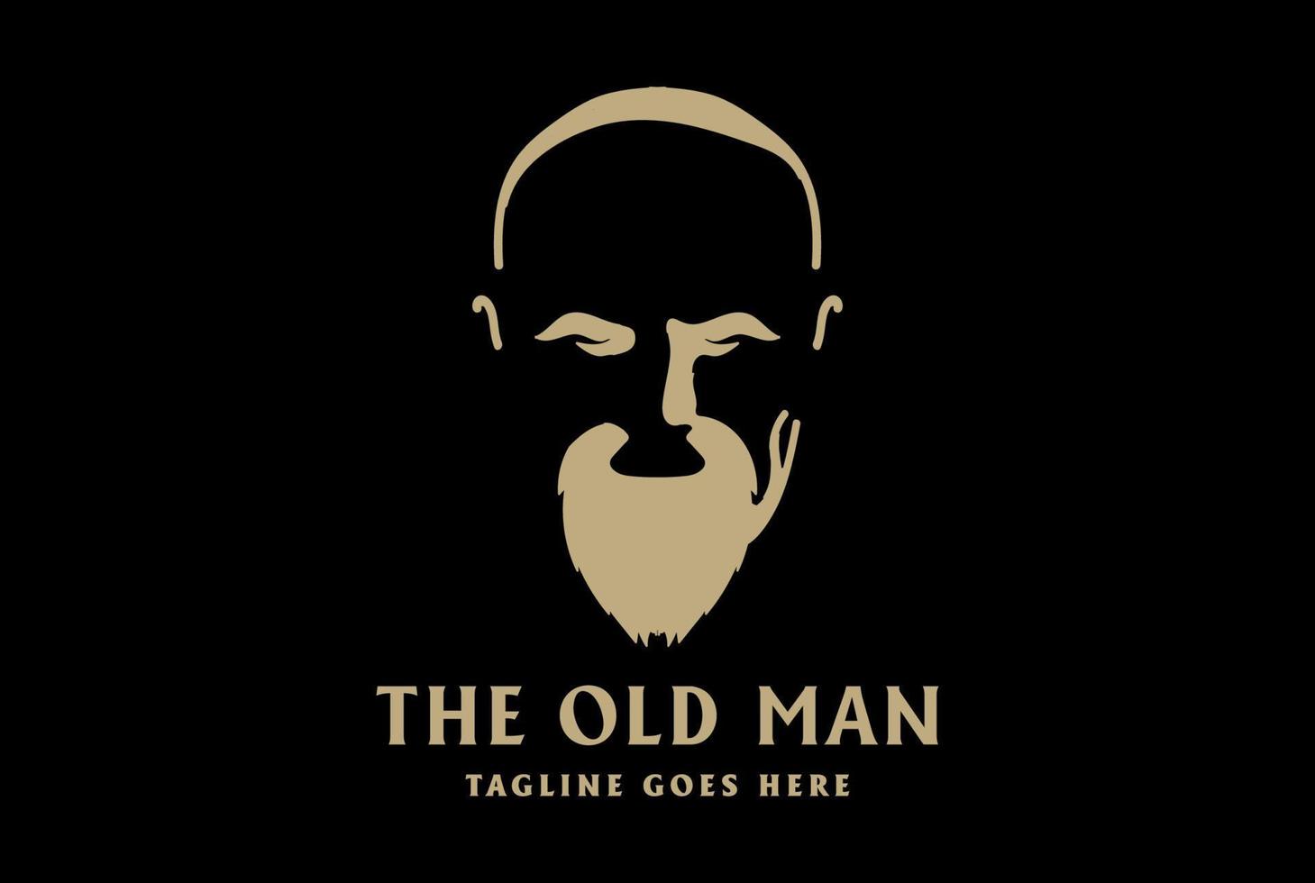 Simple Minimalist Old Man Head Silhouette with Mustache Logo Design Vector
