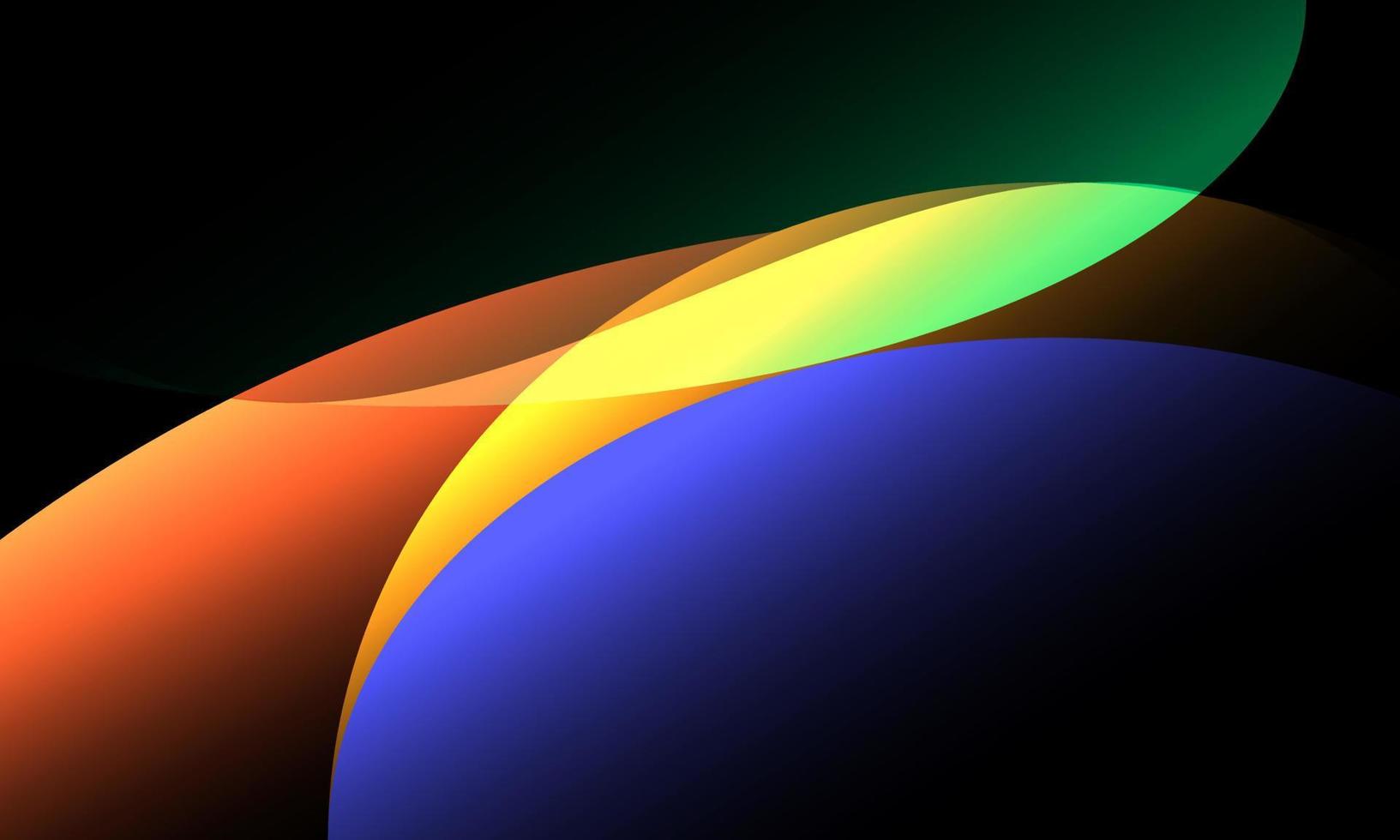 Abstract colorful geometric curve shapes on black background. vector