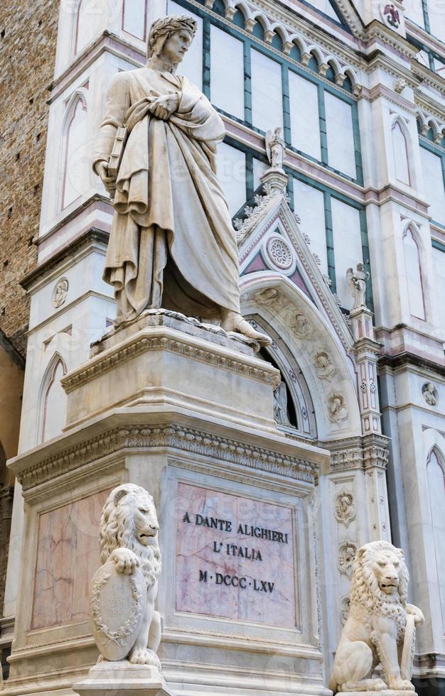 Dante Alighieri statue in Florence, Tuscany region, Italy. Amazing blue sky background. photo