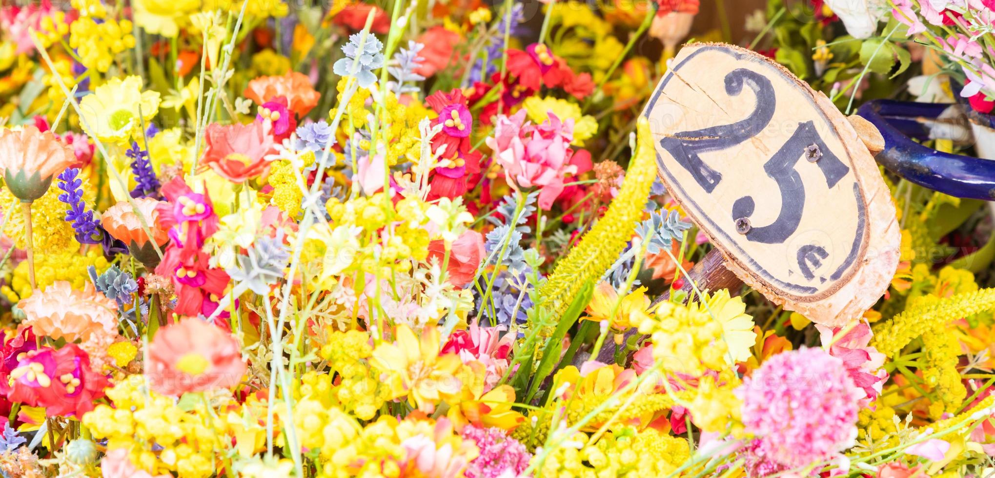 Vintage flowers market on public street - retro cottagecore style. photo