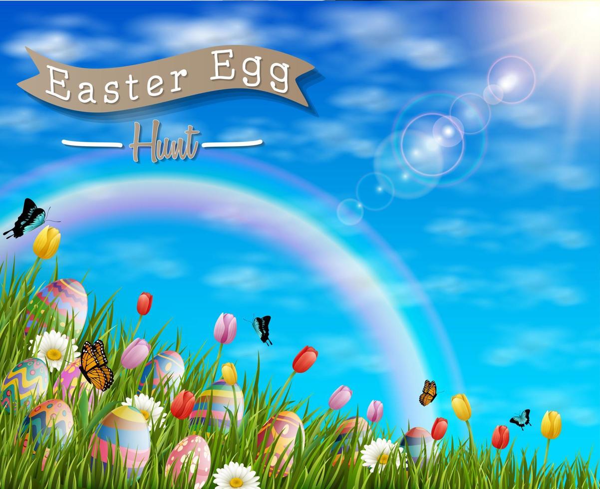 Beautiful nature background with easter egg vector