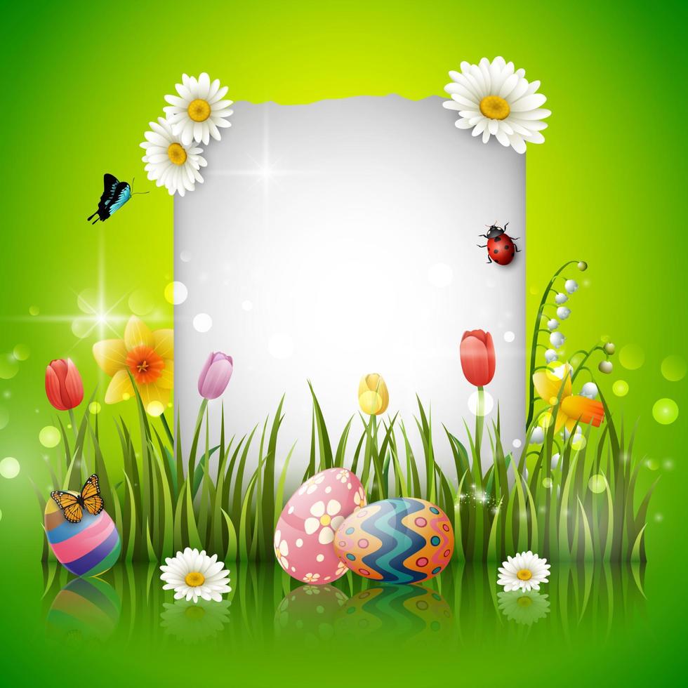 Decorated easter eggs with nature background vector