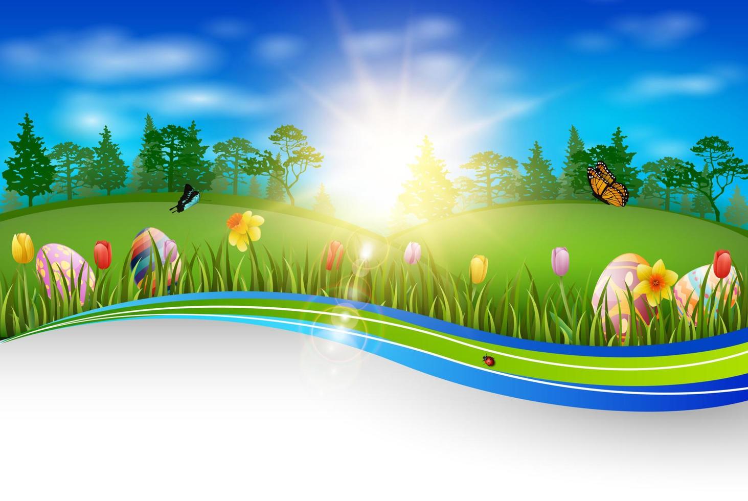 Beautiful nature background with easter egg vector