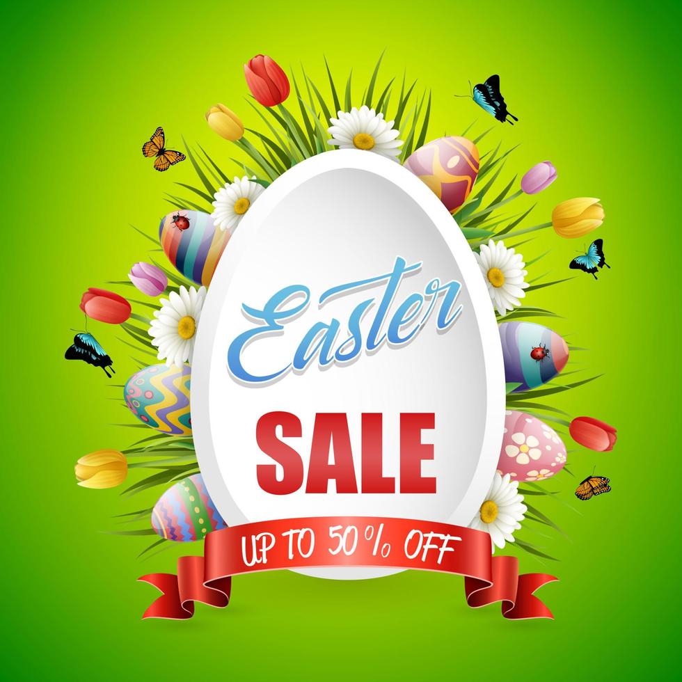 Decorated easter eggs with nature background vector