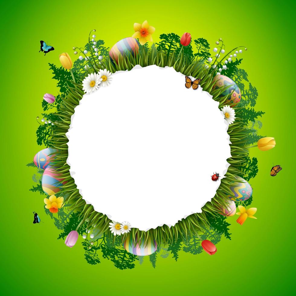 huevos de pascua decorados con fondo de naturaleza vector