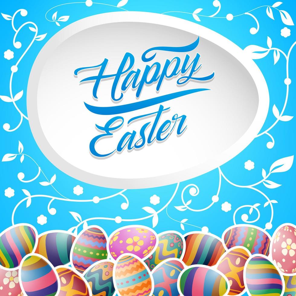 Decorated easter eggs with nature background vector