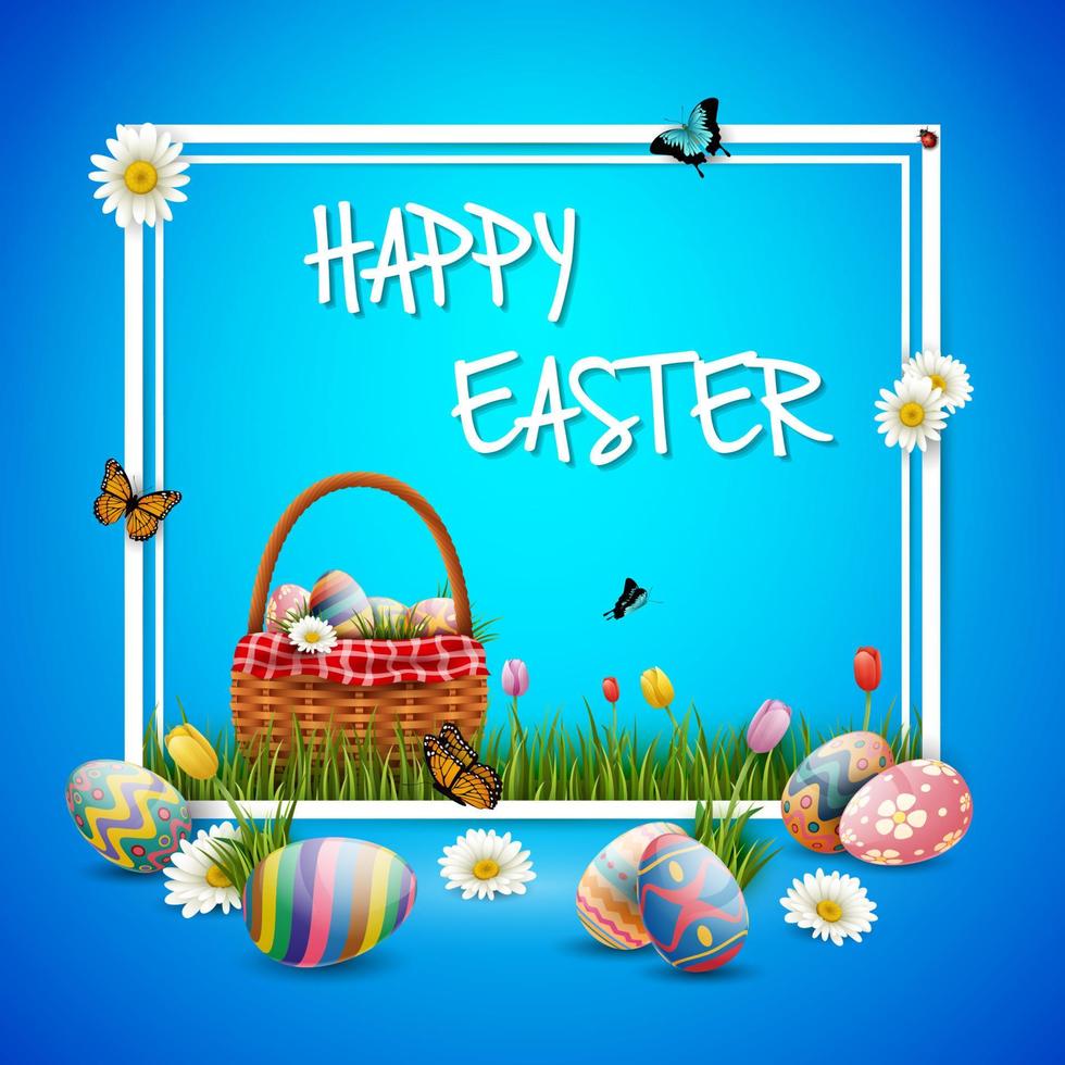 Decorated easter eggs with nature background vector