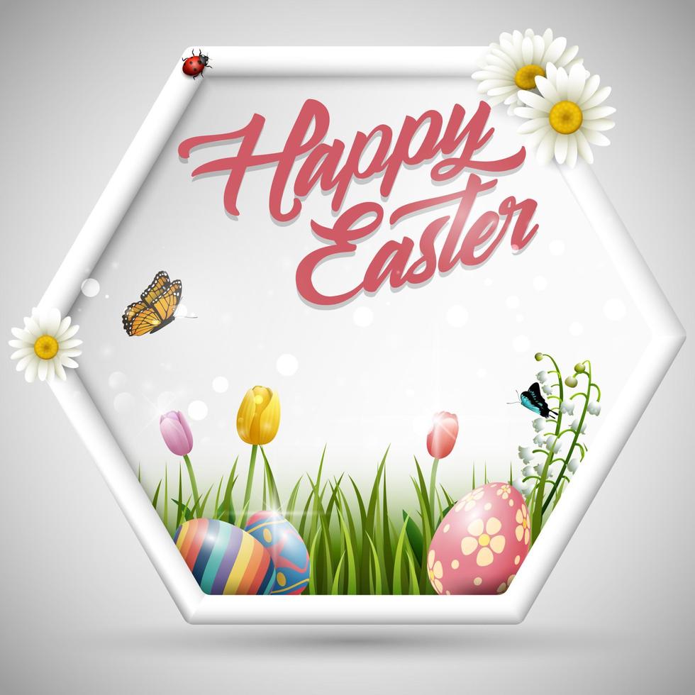 Decorated easter eggs with nature background vector