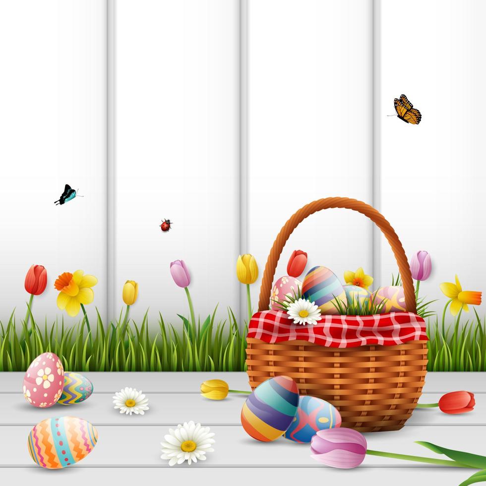 Beautiful nature background with easter egg vector