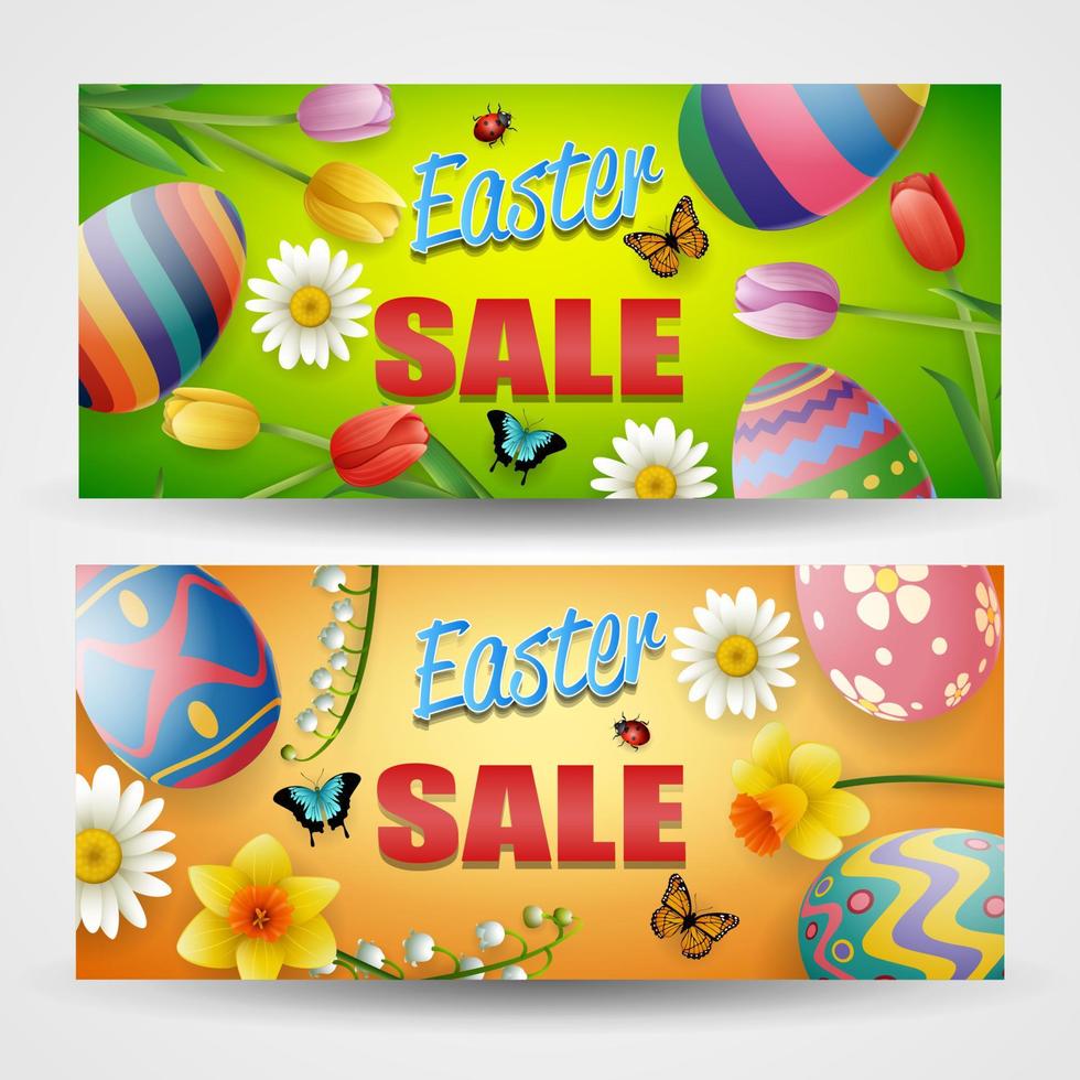 Decorated easter eggs with nature background vector