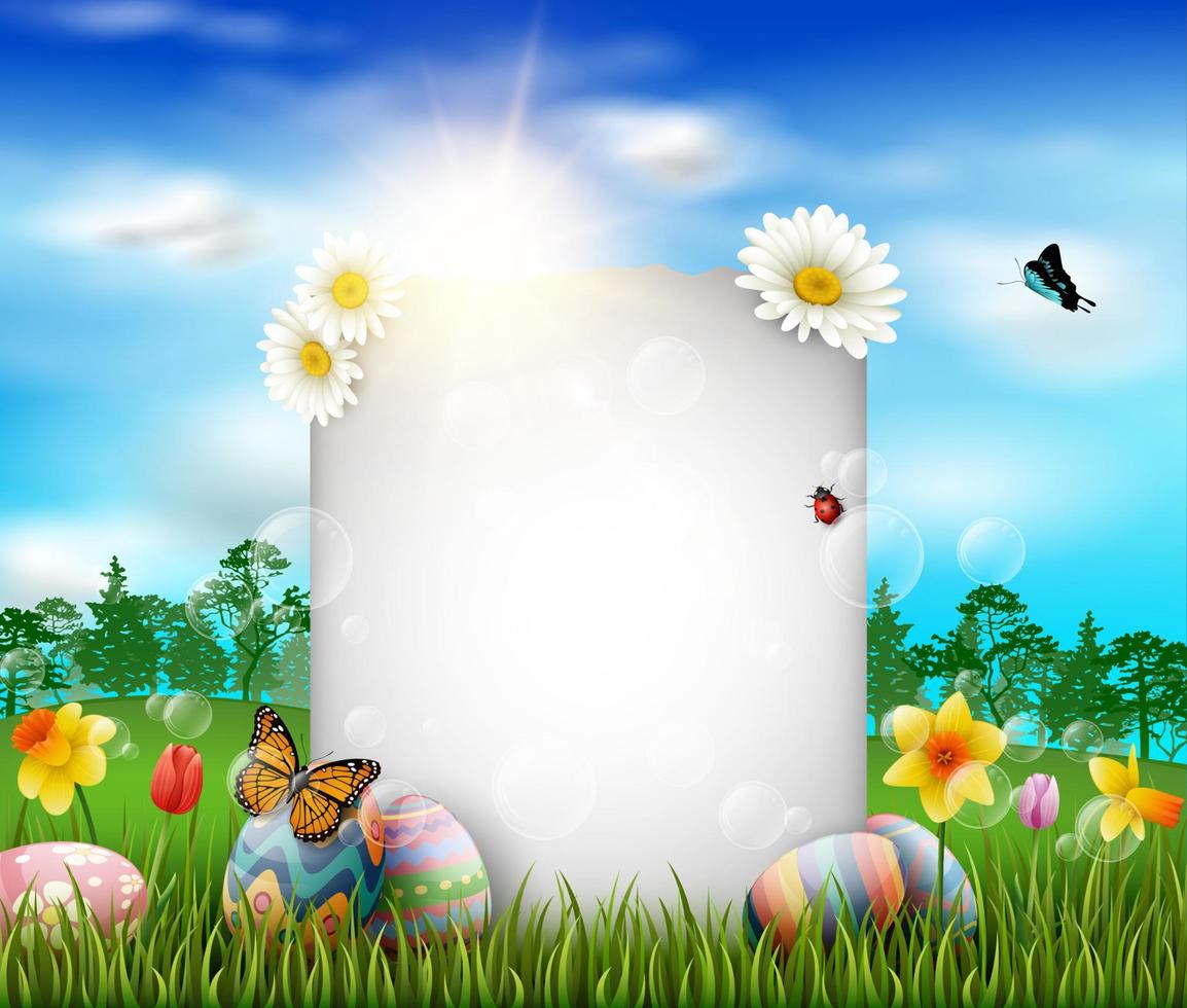 Beautiful nature background with easter egg vector