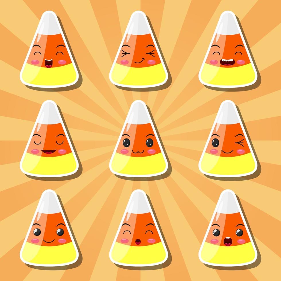 Collection of cartoon candy corn smileys vector