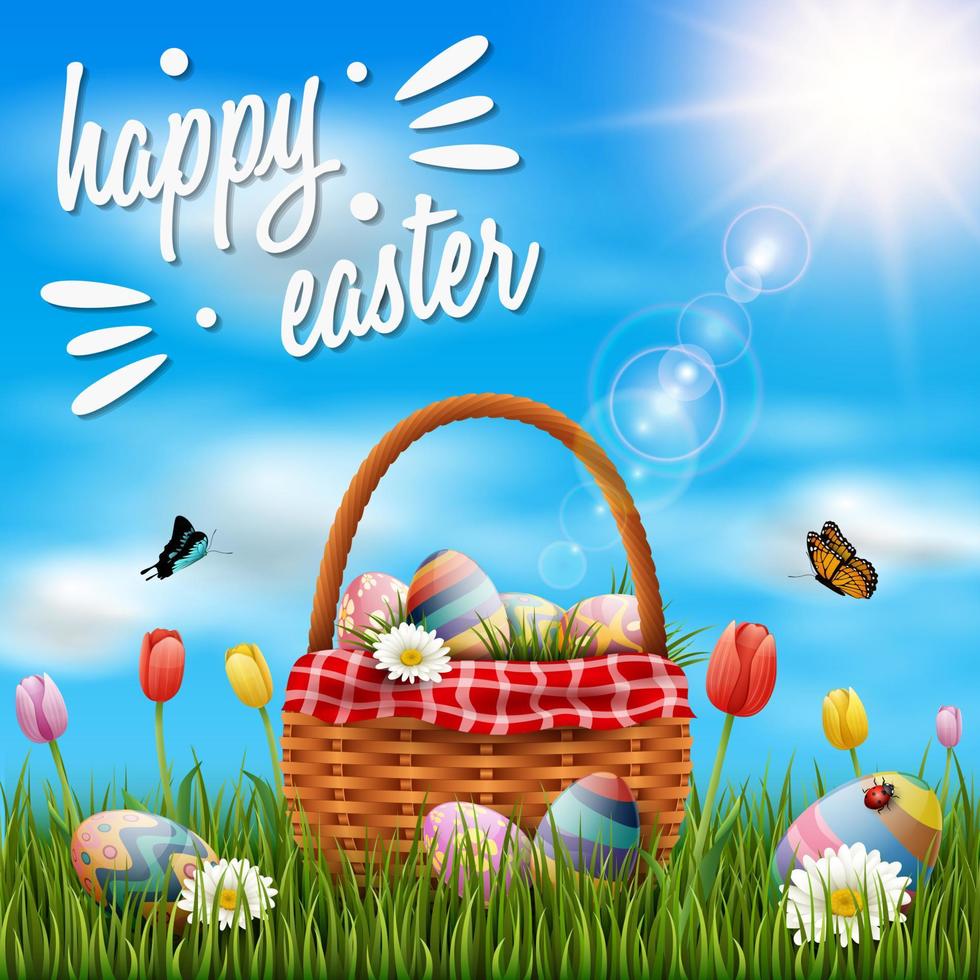 Beautiful nature background with easter egg vector