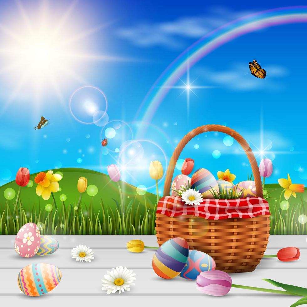 Beautiful nature background with easter egg vector