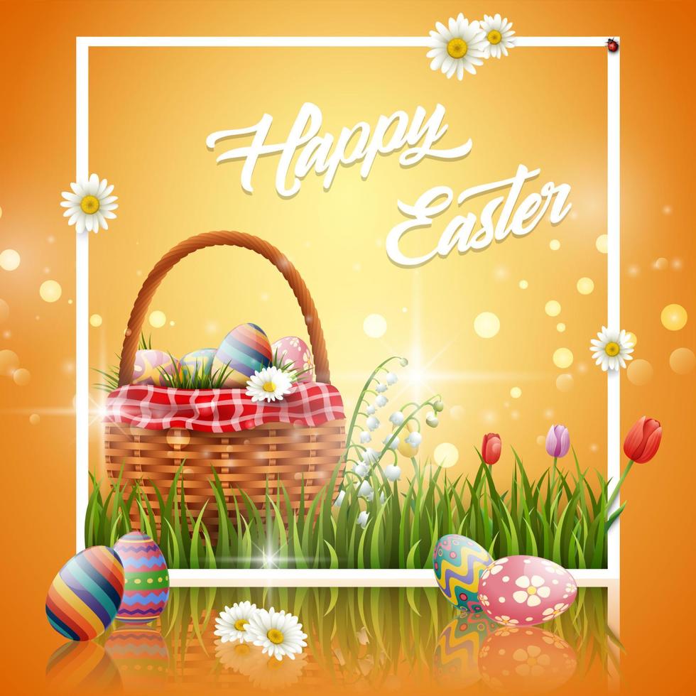 Decorated easter eggs with nature background vector