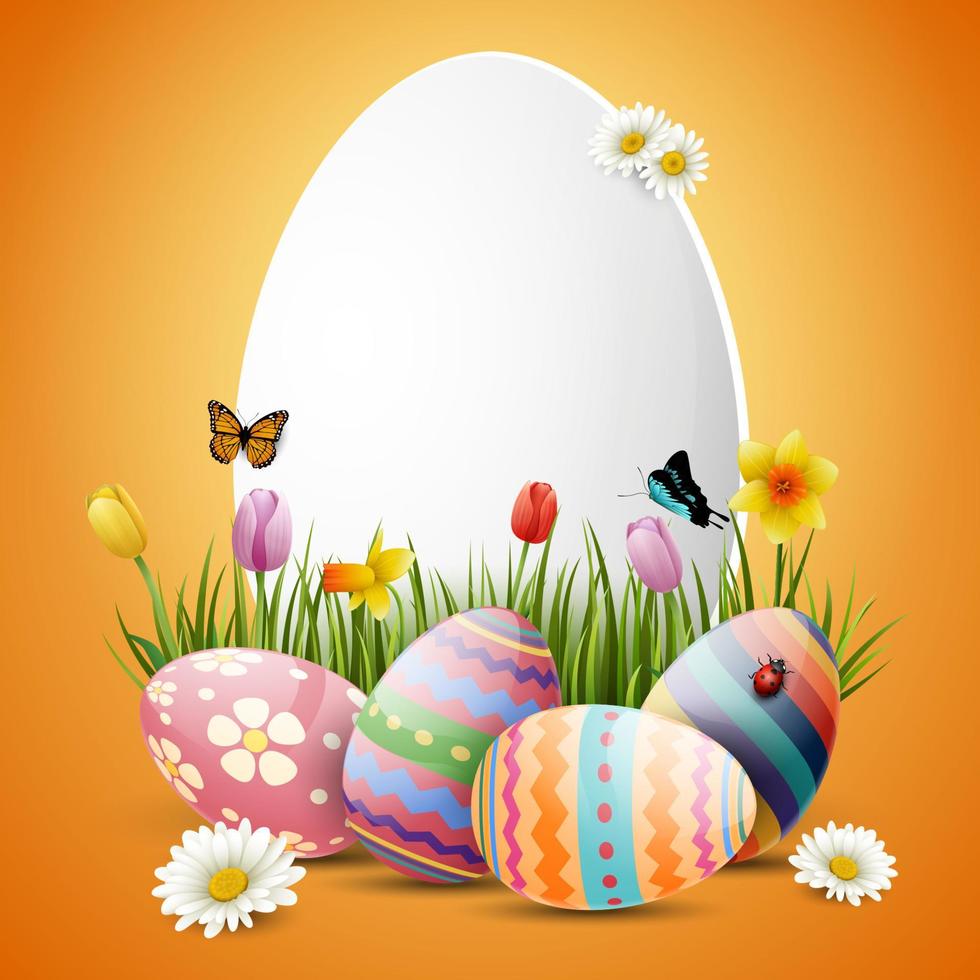 huevos de pascua decorados con fondo de naturaleza vector