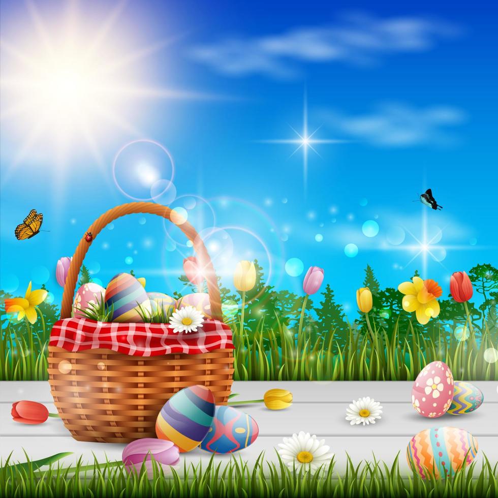 Beautiful nature background with easter egg vector