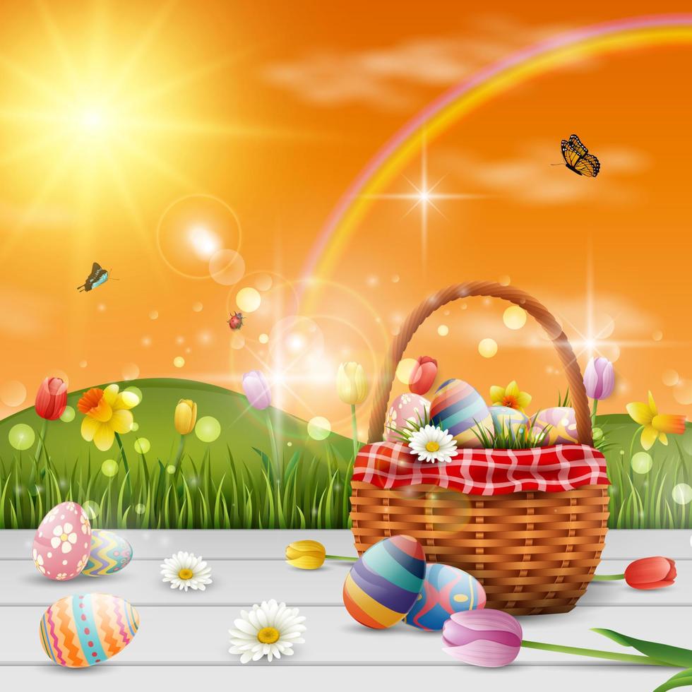 Beautiful nature background with easter egg vector