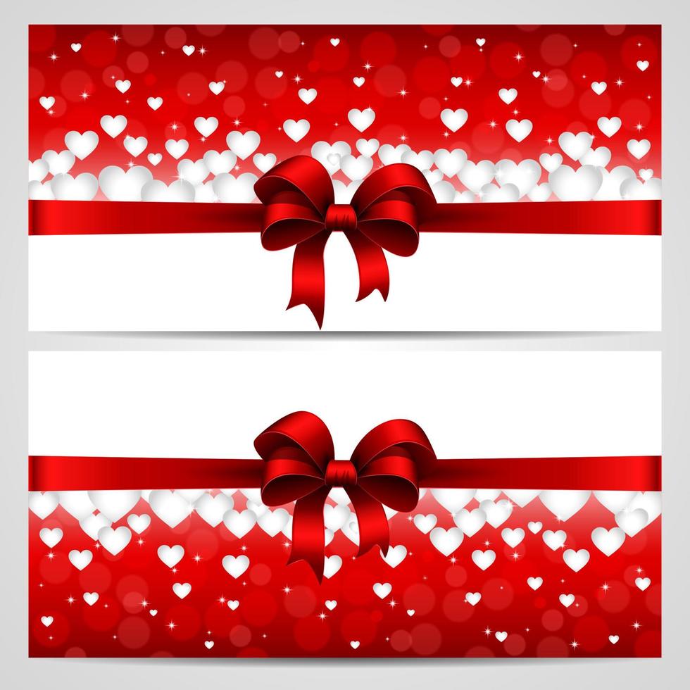 Valentines day greeting card with cut out heart, ribbon on ornate two colors background. vector