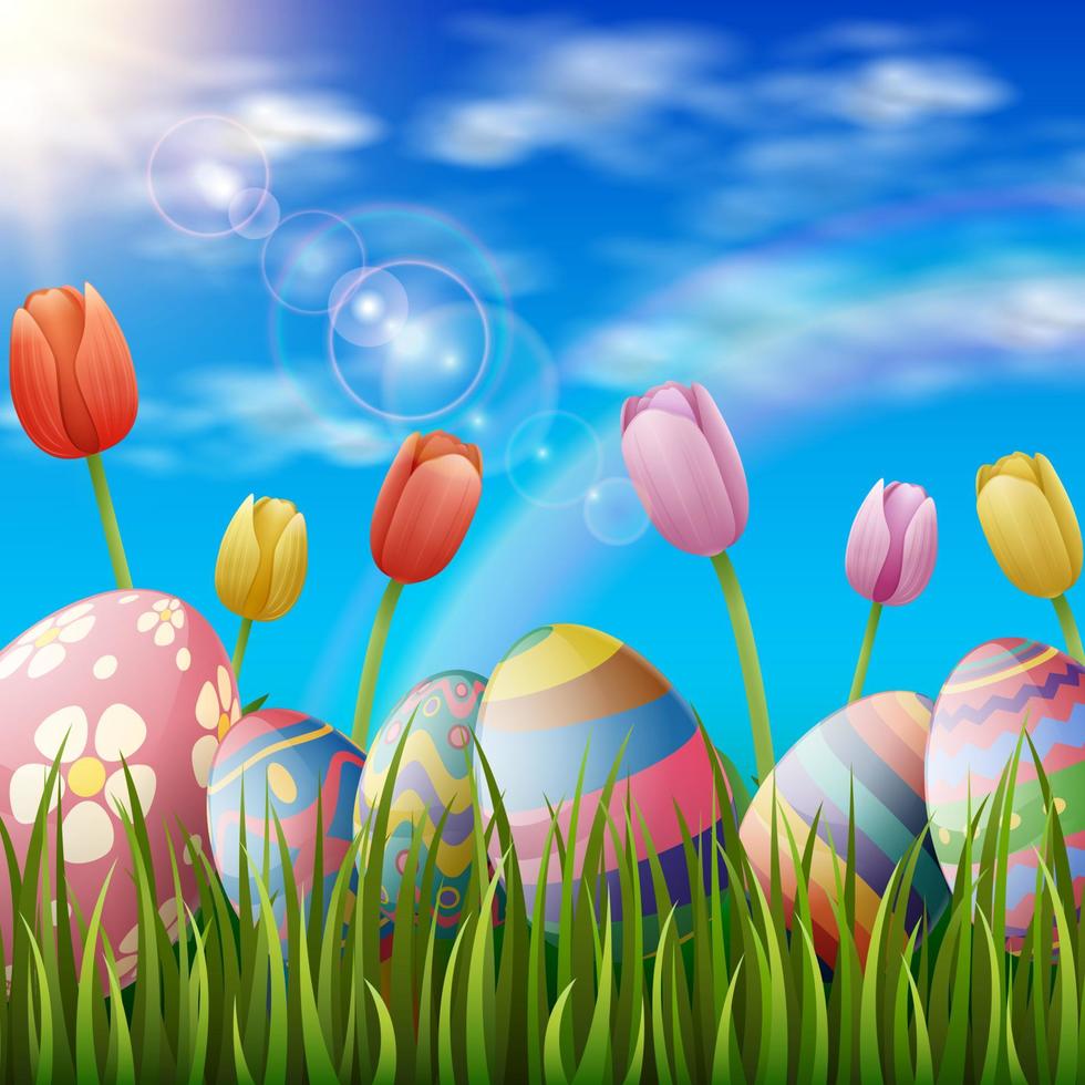 Beautiful nature background with easter egg vector