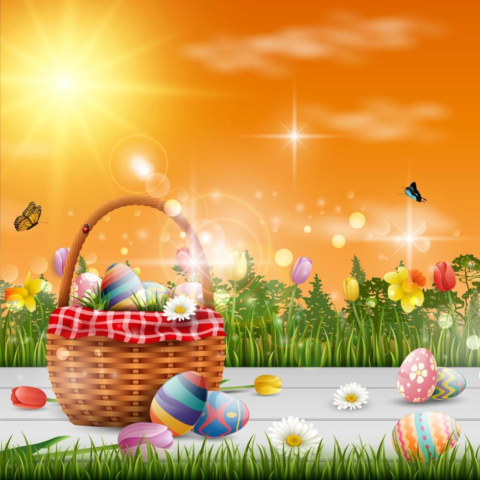 Beautiful nature background with easter egg vector