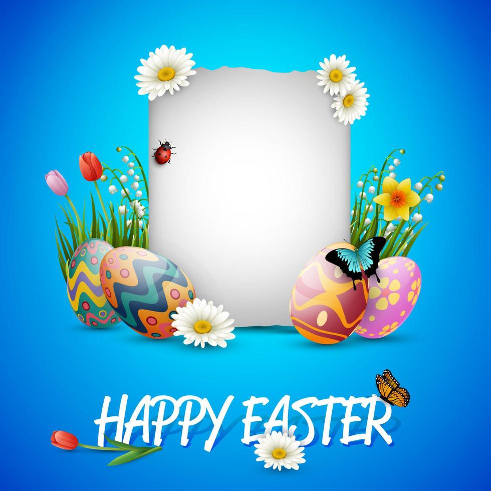 Decorated easter eggs with nature background vector