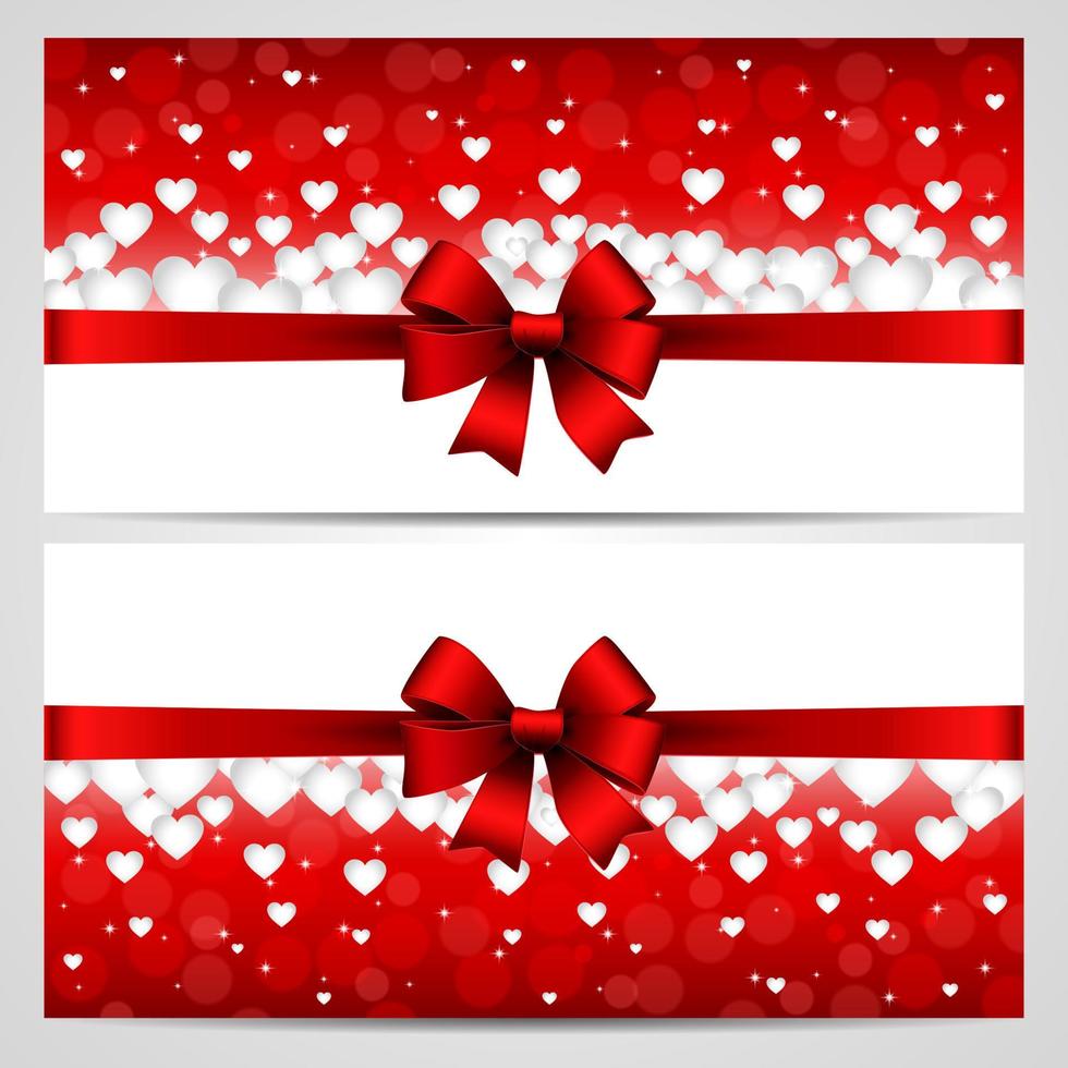 Valentines day greeting card with cut out heart, ribbon on ornate two colors background. vector