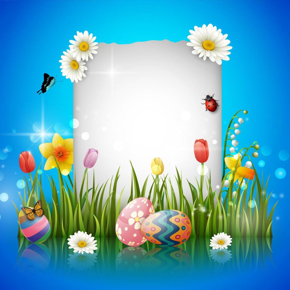 Decorated easter eggs with nature background vector