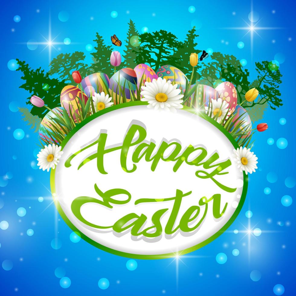 Decorated easter eggs with nature background vector