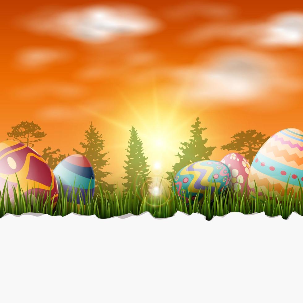 Beautiful nature background with easter egg vector