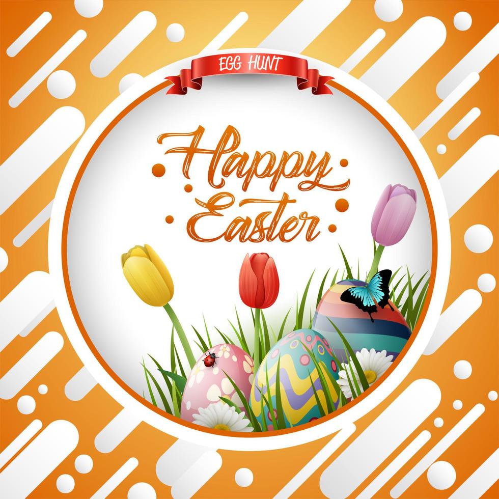 Decorated easter eggs with nature background vector