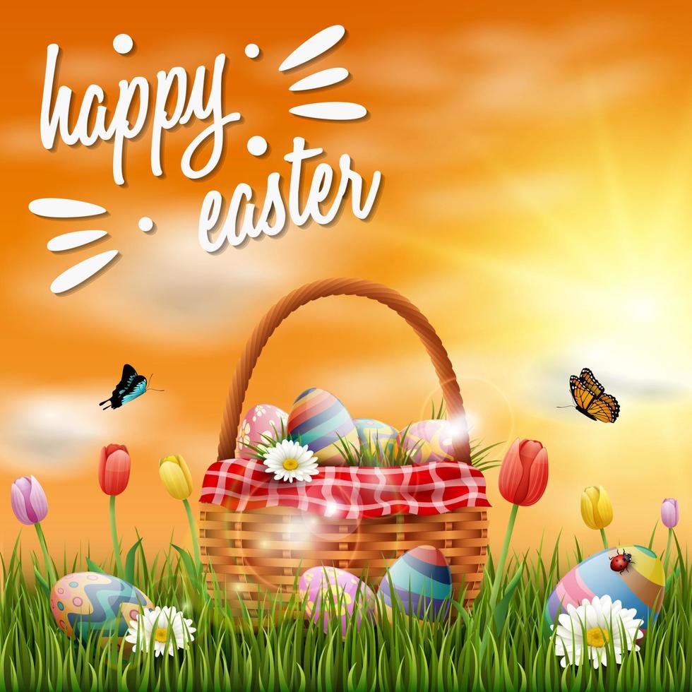 Beautiful nature background with easter egg vector