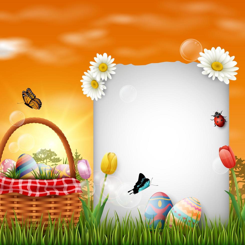 Beautiful nature background with easter egg vector