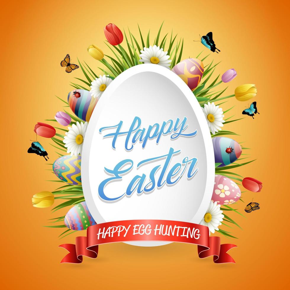 Decorated easter eggs with nature background vector