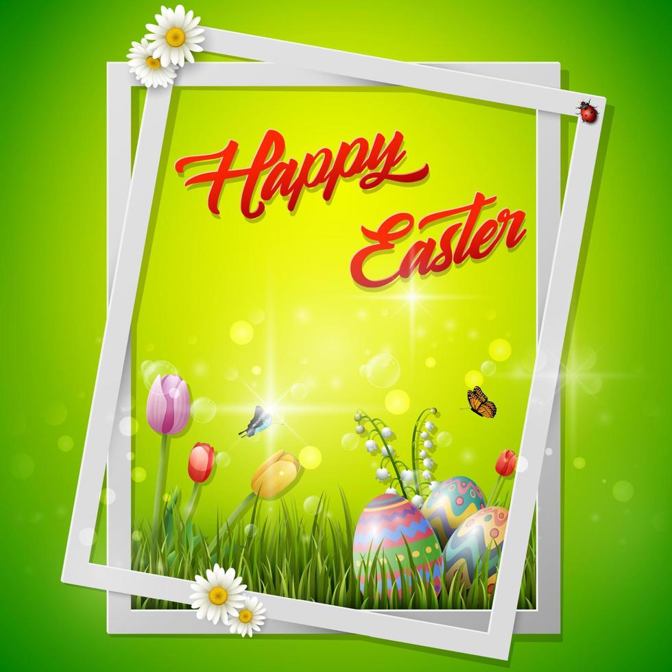 Decorated easter eggs with nature background vector