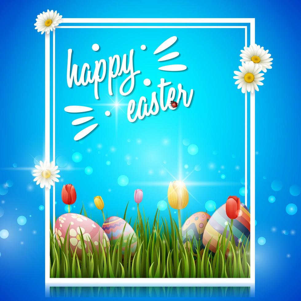 Decorated easter eggs with nature background vector