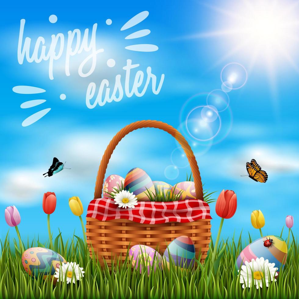 Beautiful nature background with easter egg vector