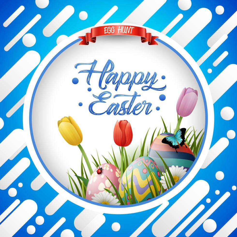 huevos de pascua decorados con fondo de naturaleza vector