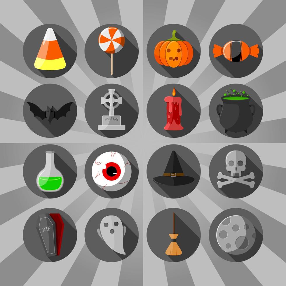 ilustración vectorial de iconos planos de círculo de halloween establecidos sobre fondo naranja vector