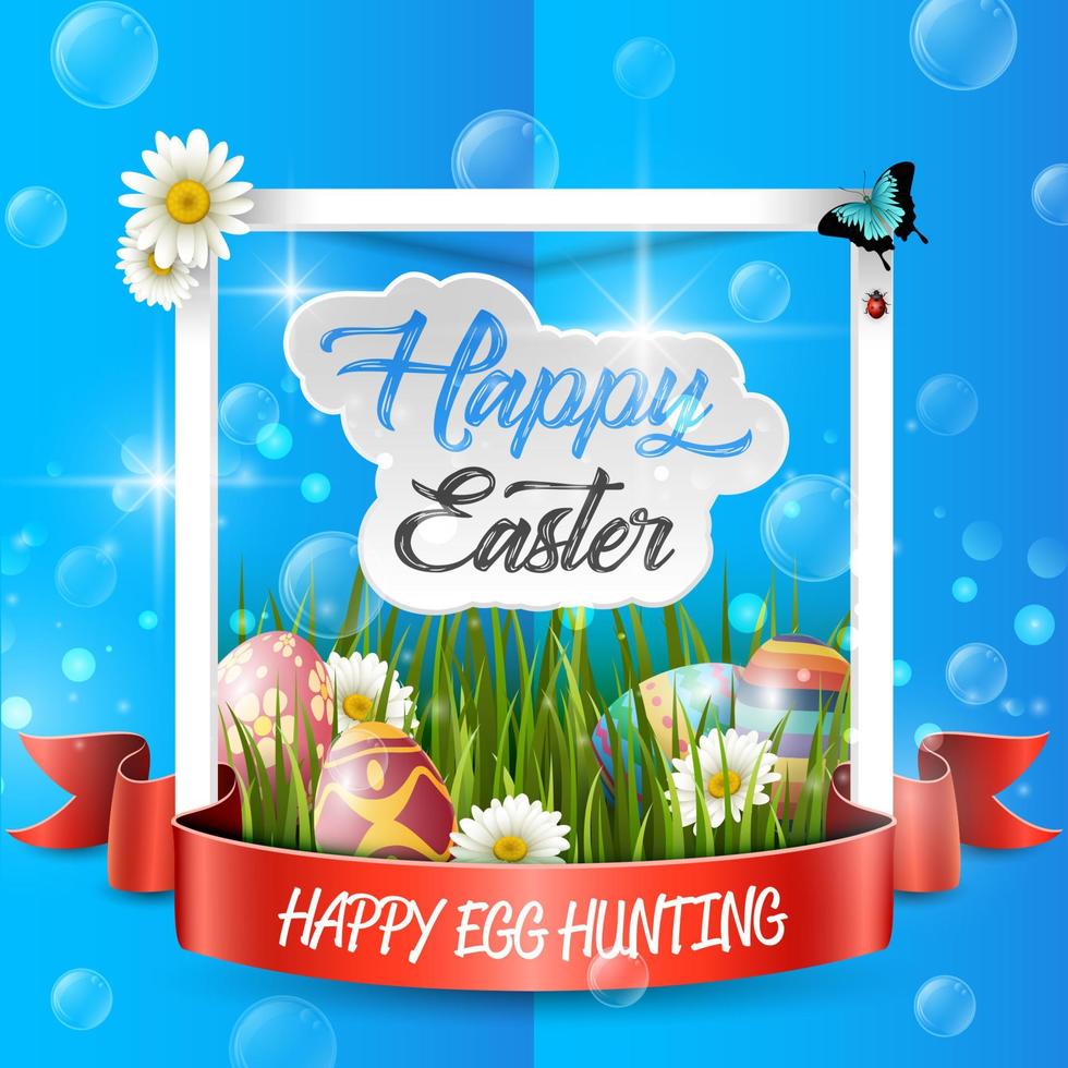 Decorated easter eggs with nature background vector