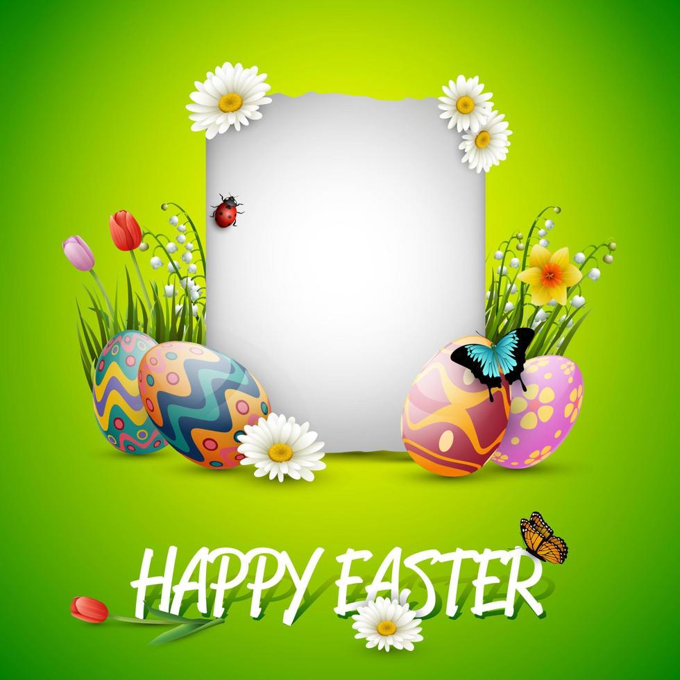 Decorated easter eggs with nature background vector