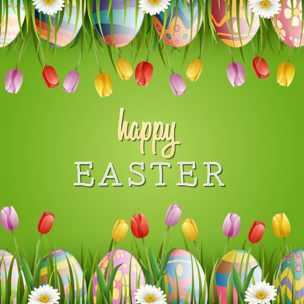 Decorated easter eggs with nature background vector