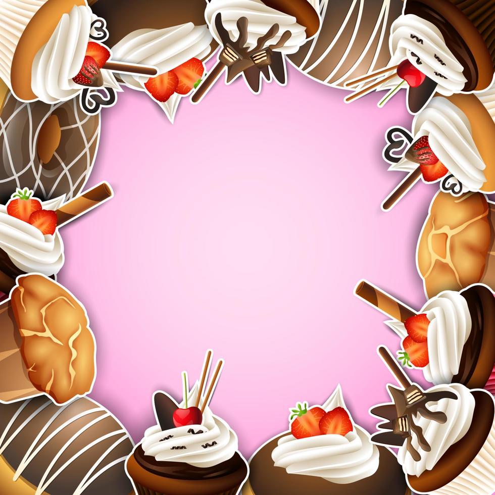 Background frame with sticker cupcake vector