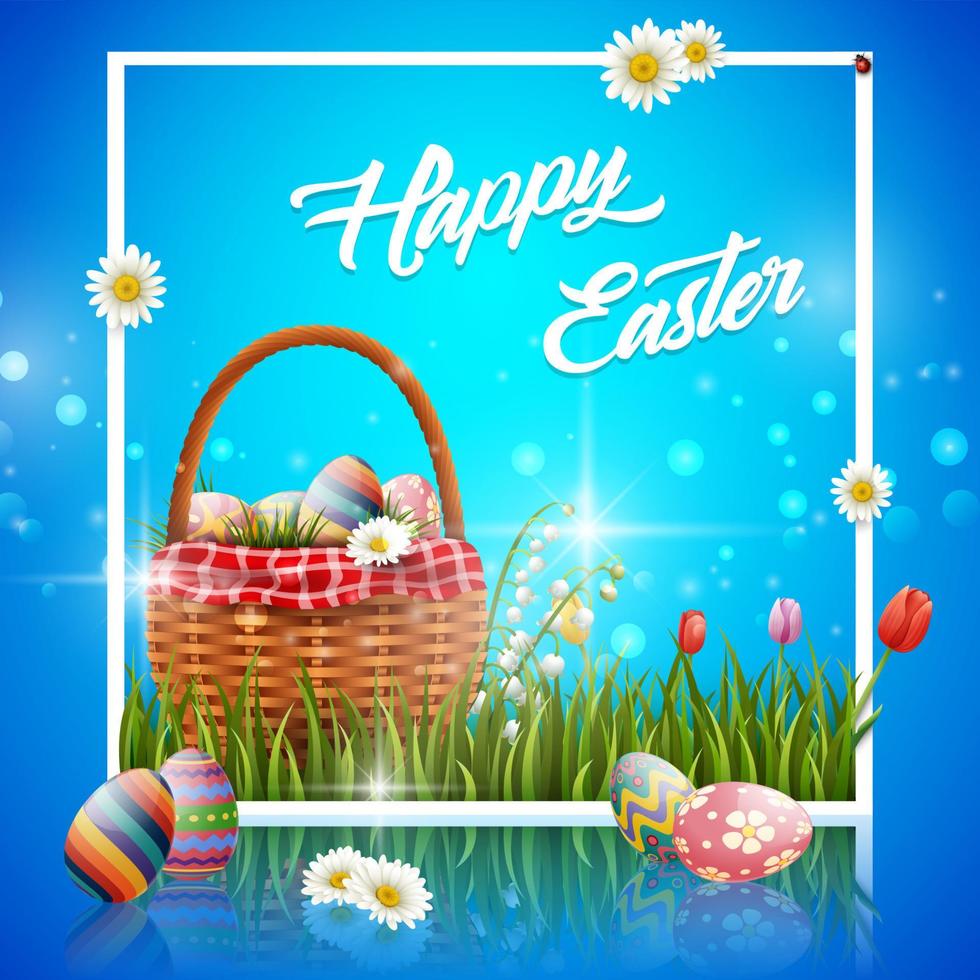 Decorated easter eggs with nature background vector