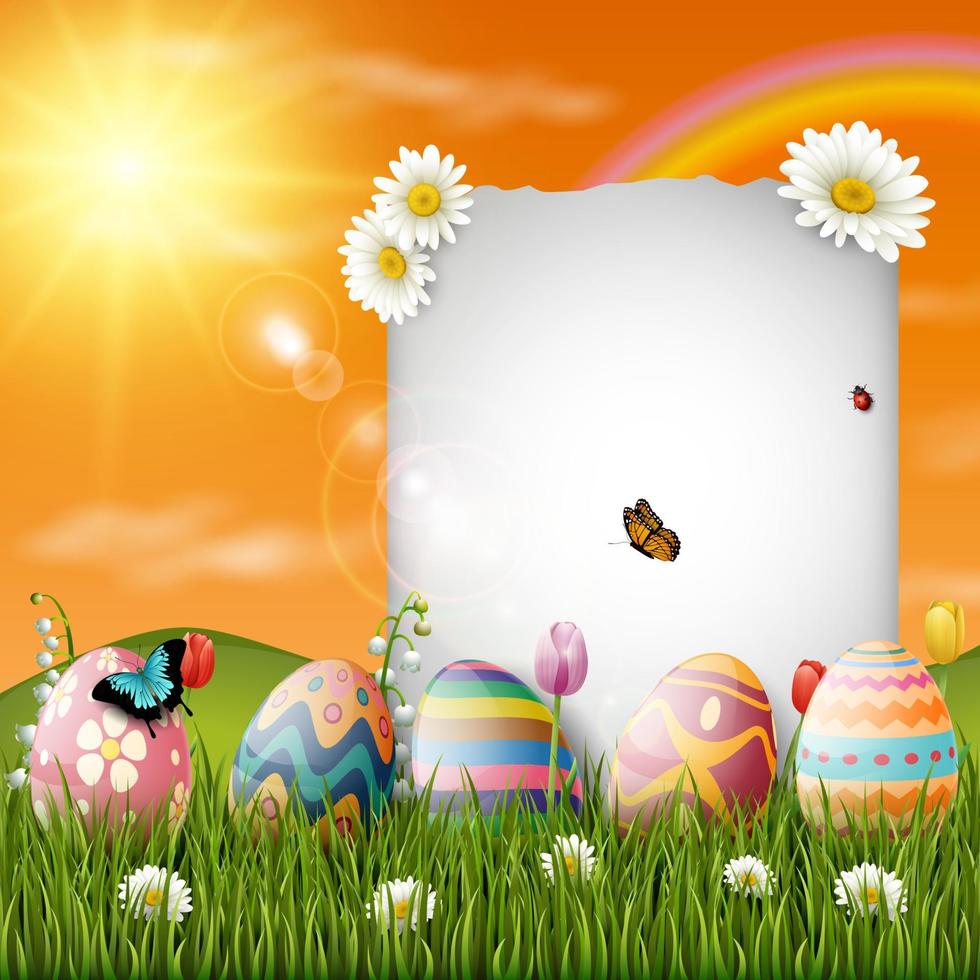 Beautiful nature background with easter egg vector