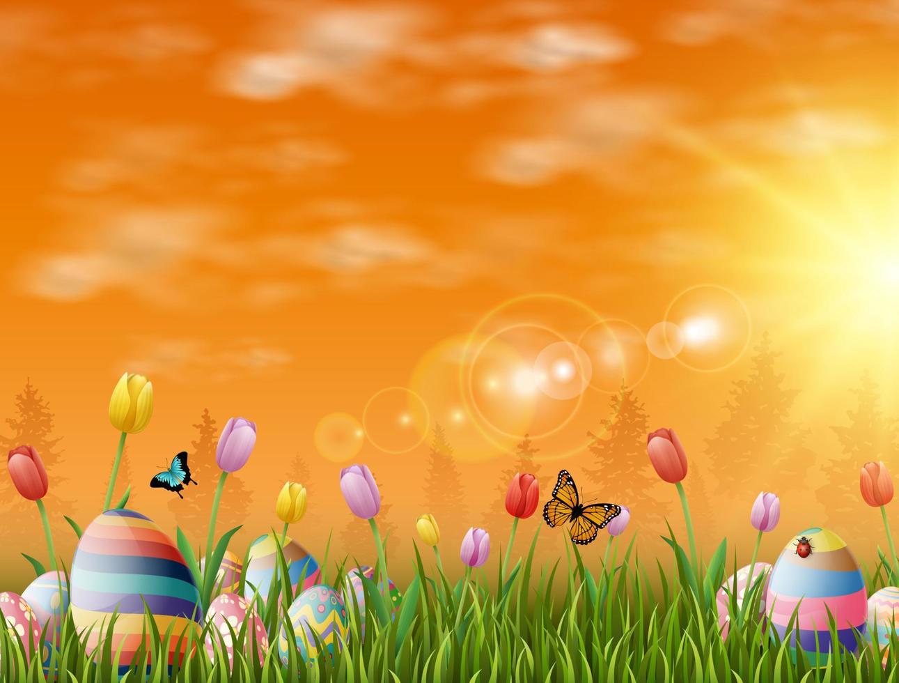 Beautiful nature background with easter egg vector